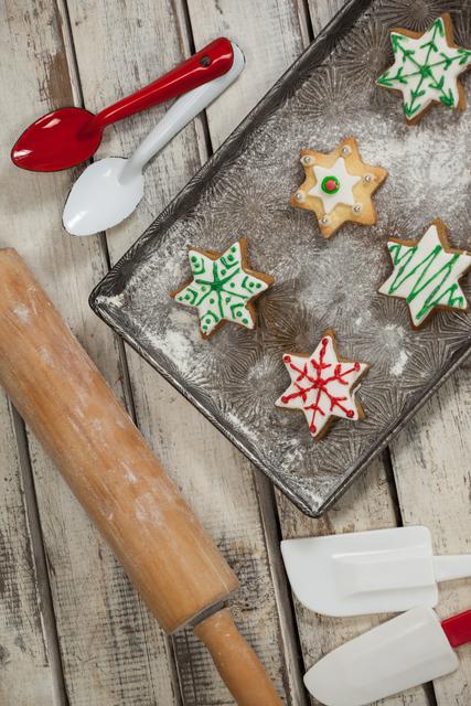 Christmas Cookies and Baking Utensils on Wooden Table - Download Free Stock Photos Pikwizard.com