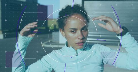 Augmented Reality Fitness with Woman Exercising Outdoors