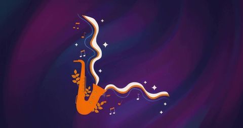 Colorful saxophone with musical notes in abstract wave design