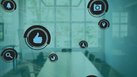Digital Networking Symbols in Modern Conference Room