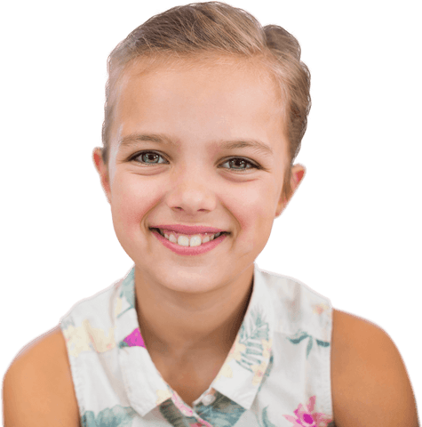 Transparent portrait of positive smiling girl in floral shirt