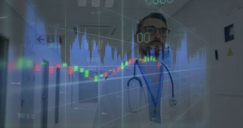 Doctor Analyzing Candlestick Chart in Hospital Corridor