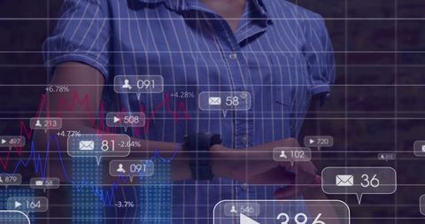 Wearable analytics overlay showing smartwatch data visualization with interactive charts