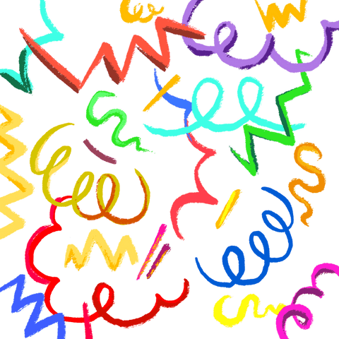 Colorful abstract spirals and zigzags on transparent background