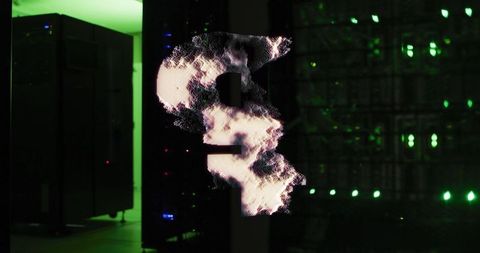 Glowing Pound Symbol in Server Room Reflecting Global Economy