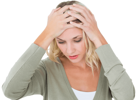 Transparent Background of Stressed Blonde Woman Holding Head