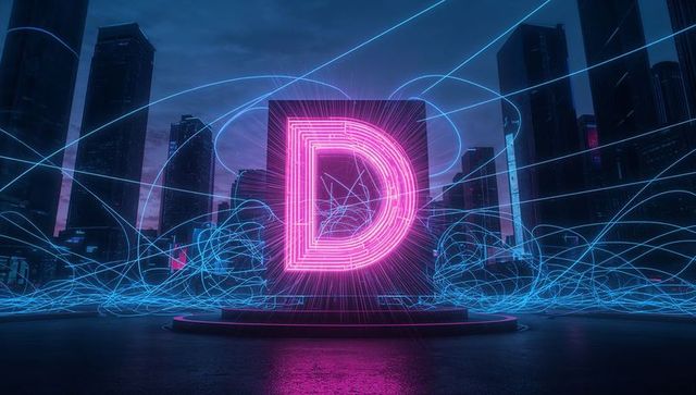 Glowing Pink Neon D on Modern Futuristic Urban Platform