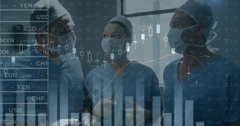 Surgeons analyzing data with innovative finance overlay in surgery room