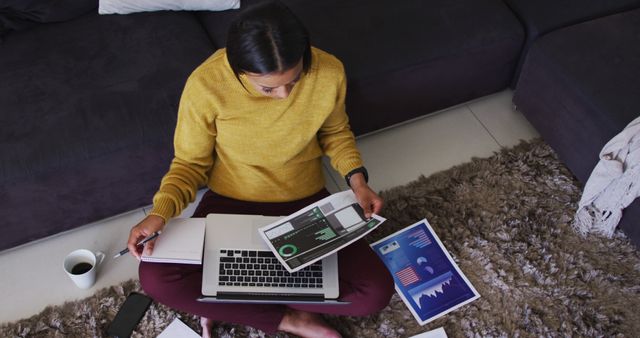 Woman Working from Home with Digital Analytics - Download Free Stock Images Pikwizard.com