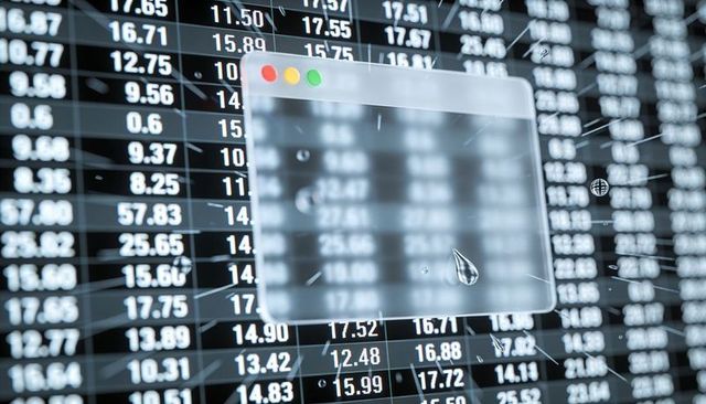Glassy App Window Overlaying Blurred Trading Grid with Zooming Numbers and Water Droplets