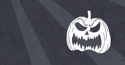 Spooky Grinning Pumpkin Illustration on Dark Striped Background