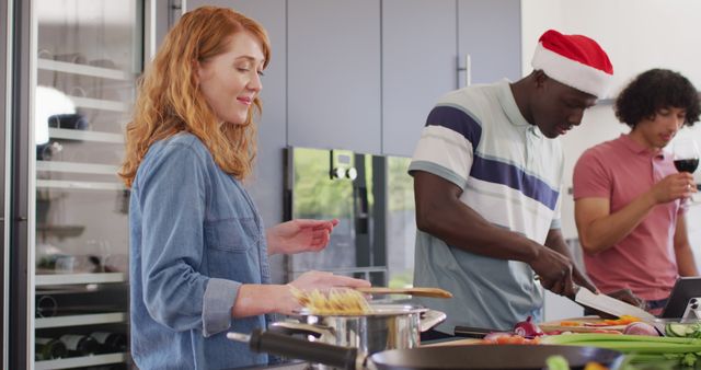 Diverse Friends Cooking Together in Modern Kitchen During Holiday Season - Download Free Stock Images Pikwizard.com