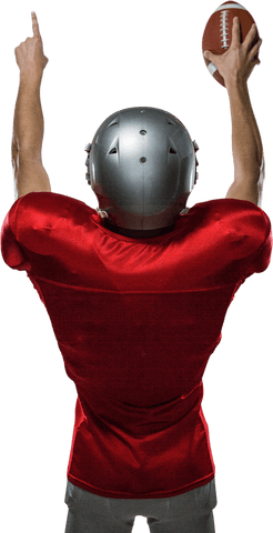 Transparent rear view american football player celebrating touchdown