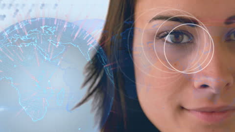Futuristic Interface Display Overlaying Woman's Face With Globe
