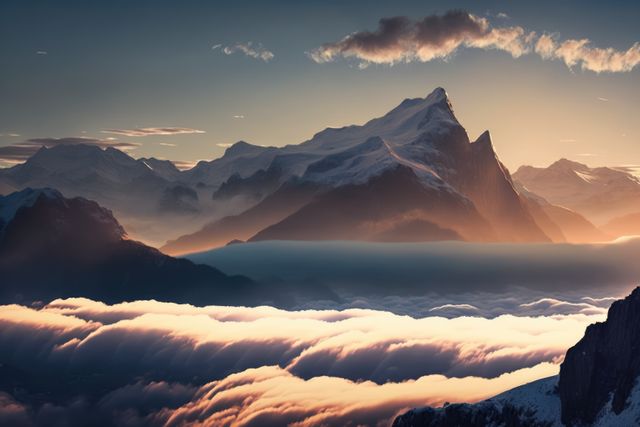Majestic Snow-Capped Mountain Peaks at Sunrise - Download Free Stock Images Pikwizard.com