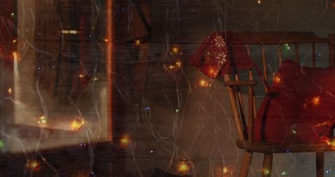 Cozy Winter Scene with Festive Lights and Wooden Chair - Download Free Stock Images Pikwizard.com