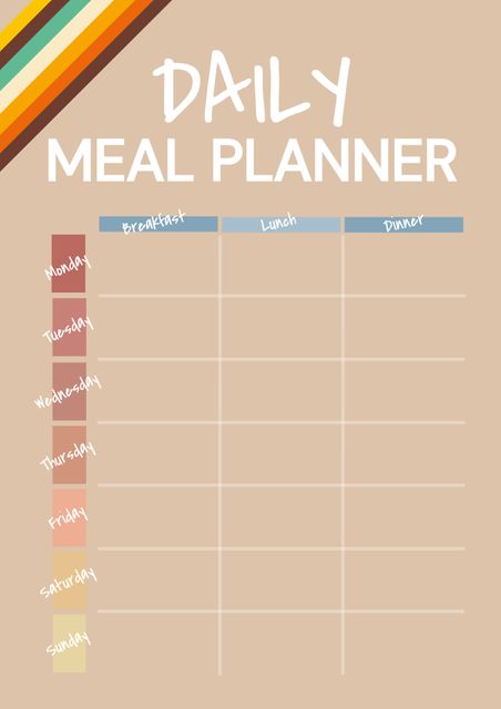 Multicolored Weekly Daily Meal Planner with Sections for Breakfast, Lunch, Dinner - Download Free Stock Templates Pikwizard.com