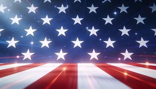 Patriotic american flag stars and stripes backdrop with reflective lens flare