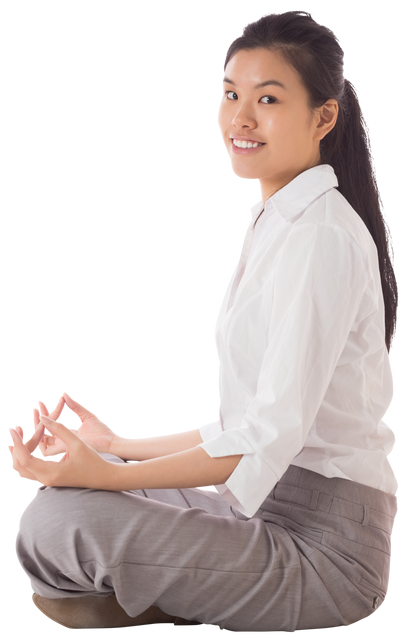 Transparent Asian Businesswoman Practicing Meditation in Office Attire - Download Free Stock Videos Pikwizard.com