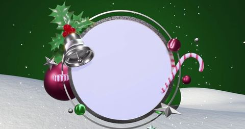 Festive Decor Circular Frame with Holly and Candy Cane on Snow