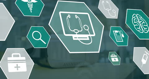 VR Headset with Digital Medical Interface and Icons