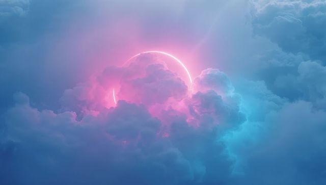 Surreal Neon Ring Illuminating Cumulus Cloudscape