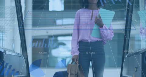 Financial Data Overlay on Business Professional in Office Setting