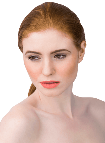 Beautiful redhead woman with hair tied on transparent background