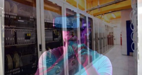 Man Engaging with VR Technology in Modern Server Environment - Download Free Stock Images Pikwizard.com