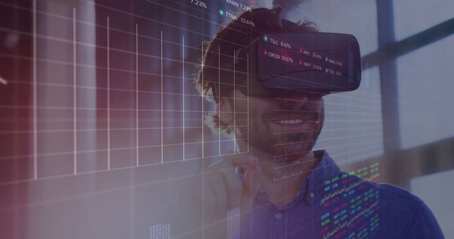 Businessman Using VR Headset for Data Visualization in Office - Download Free Stock Images Pikwizard.com