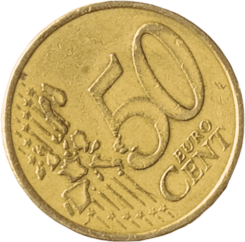 Close-up of Transparent Fifty Euro Cent Coin