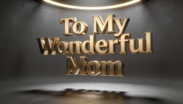 Gold 3d lettering to my wonderful mom floating under ring spotlight for mothers day