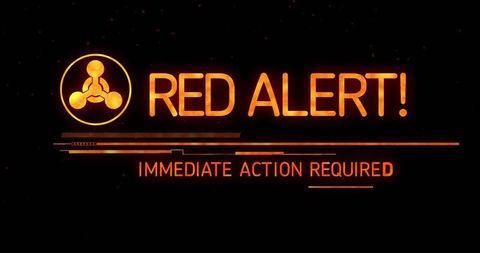 Red alert notification with digital warning interface