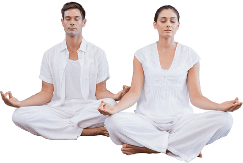 Caucasian Couple Meditating in Spirit of Tranquility on Transparent Background