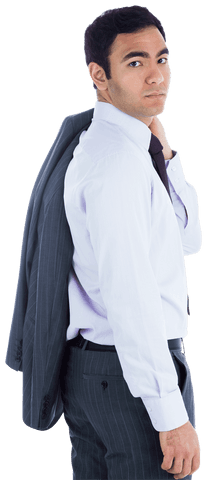 Elegant Businessman Holding Jacket with Transparent Background