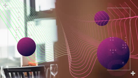 Glowing Spheres With Tech Lines in Modern Restaurant Setting