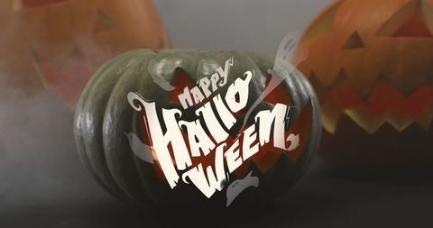 Spooky Halloween Greeting with Carved Pumpkins - Download Free Stock Images Pikwizard.com