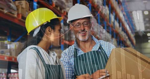 Warehouse Workers Analyzing Data Projections Wearing Hard Hats - Download Free Stock Images Pikwizard.com
