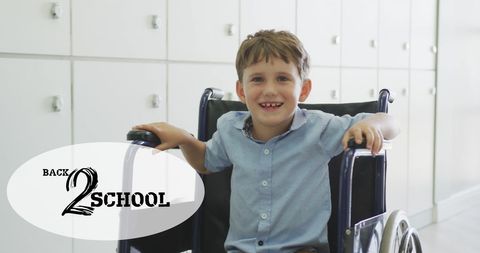 Cheerful Schoolboy in Wheelchair Emphasizes Inclusive Education - Download Free Stock Images Pikwizard.com