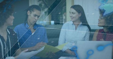 Diverse Team Collaborating in Corporate Office Lounge