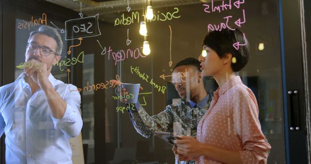 Team Brainstorming Social Media Strategy on Glass Board - Download Free Stock Images Pikwizard.com