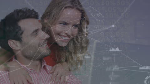 Happy Couple with Digital Data Overlay Illustrating Technology