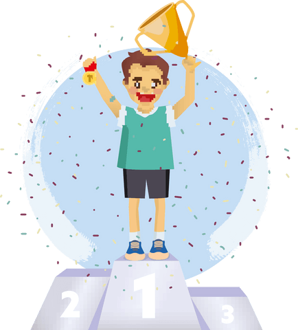 Transparent digital illustration young winner celebrating on podium