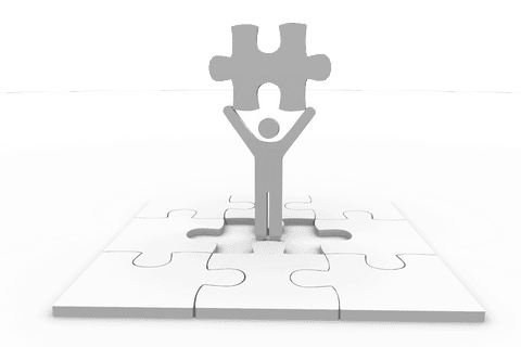 3d figure lifting puzzle piece on transparent background