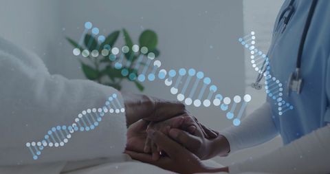 Doctor holding hands: dna and healthcare concept