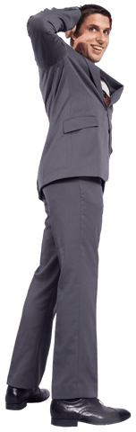 Confident Caucasian Businessman in Gray Suit on Transparent Background