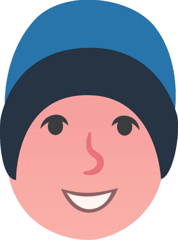 Whimsical cartoon face with two-tone beanie on transparent background