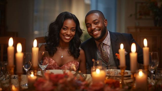 Elegant couple enjoying romantic dinner with candlelight ambiance