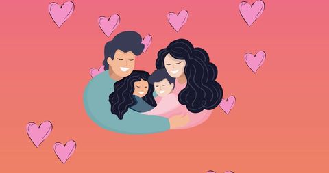 Loving Family Embracing Together with Heart Symbols - Download Free Stock Images Pikwizard.com
