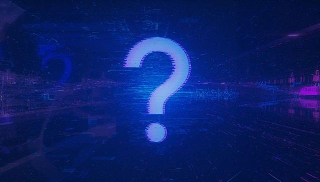 Futuristic Glitch Question Mark on Digital Grid